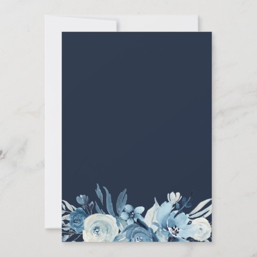 Moonlight Blauw Bloemen lijst bruiloft Kaart (Achterkant)