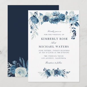 Moonlight Blauw Bloemen lijst bruiloft Kaart
