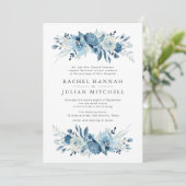 Moonlight blauw waterverf bloemenbruiloft kaart (Staand voorkant)