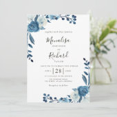 Moonlight Blauwe Bloemen Uitnodiging (Staand voorkant)