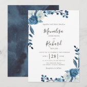 Moonlight Blauwe Bloemen Uitnodiging (Voorkant / Achterkant)