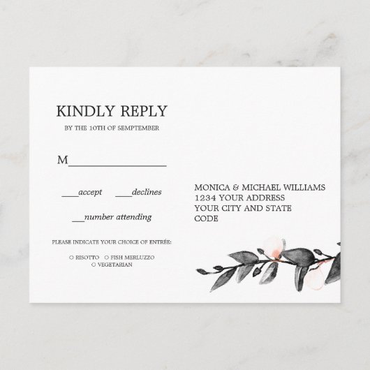 Moonlight Bloom | Bruiloft  RSVP MAALTIJDKEUZE Uitnodiging Briefkaart (Achterkant)