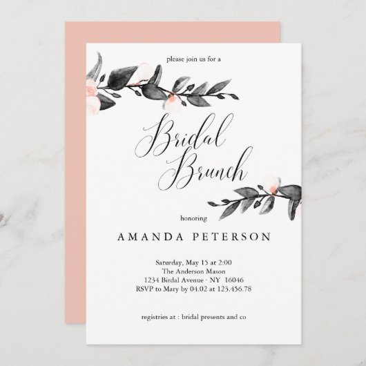 Moonlight Bloom | Calligrafische Bruidsbrunch Kaart (Voorkant / Achterkant)