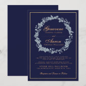 Moonlight Bloom | Deep Navy huwelijksuitnodiging Kaart (Voorkant / Achterkant)