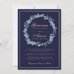 Moonlight Bloom   Deep Navy huwelijksuitnodiging Kaart