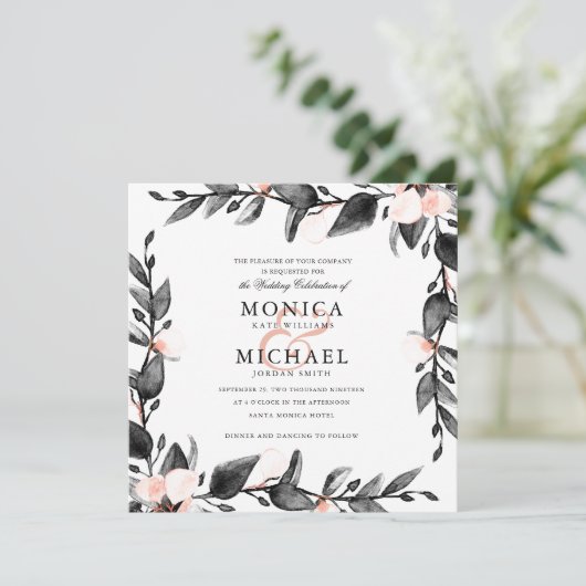 Moonlight Bloom | Moderne botanische bruiloft Kaart (Staand voorkant)