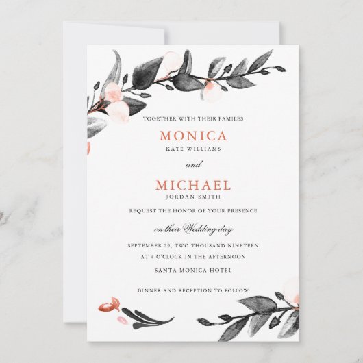 Moonlight Bloom | Moderne botanische bruiloft Kaart (Voorkant)