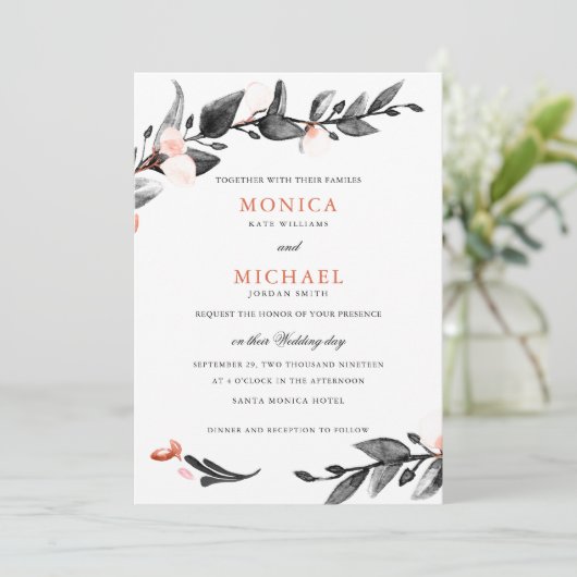 Moonlight Bloom | Moderne botanische bruiloft Kaart (Staand voorkant)