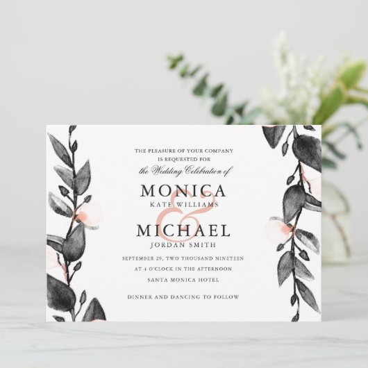 Moonlight Bloom | Moderne botanische bruiloft Kaart (Staand voorkant)