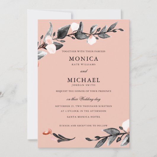 Moonlight Bloom | Moderne botanische bruiloft Kaart (Voorkant)