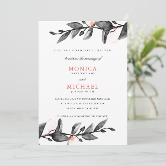 Moonlight Bloom | Moderne botanische bruiloft Kaart (Staand voorkant)