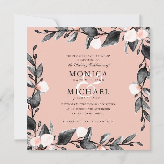 Moonlight Bloom | Moderne botanische bruiloft roze Kaart (Voorkant)