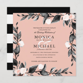 Moonlight Bloom | Moderne botanische bruiloft roze Kaart