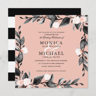 Moonlight Bloom Moderne botanische bruiloft roze Kaart
