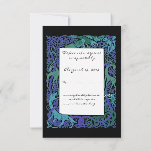 Moonlight Blue Celtic Animals Design Wedding RSVP Kaartje (Voorkant)