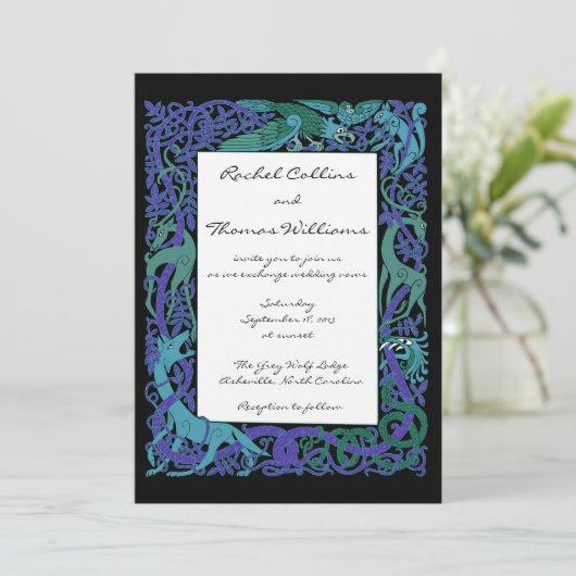 Moonlight Blue Celtic Animals Weddenschap Kaart (Staand voorkant)