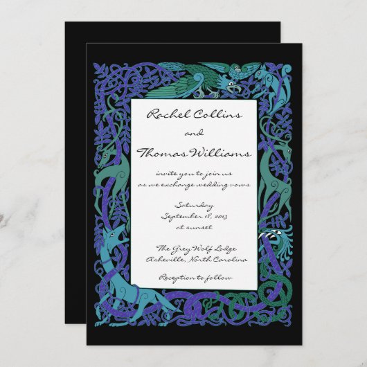 Moonlight Blue Celtic Animals Weddenschap Kaart (Voorkant / Achterkant)