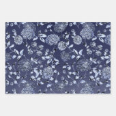 Moonlight Blue Dahlias Floral vine op marineblauw Inpakpapier Vel (Voorkant 3)