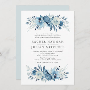 Moonlight blue waterverf florale bruiloft kaart
