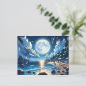 Moonlight boven Tropical Island Schilderen Briefkaart (Staand voorkant)