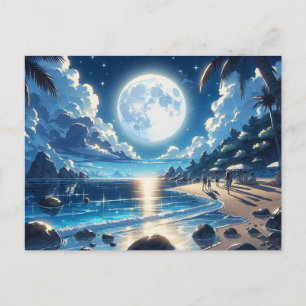Moonlight boven Tropical Island Schilderen Briefkaart