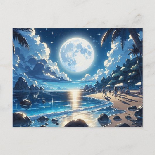Moonlight boven Tropical Island Schilderen Briefkaart (Voorkant)
