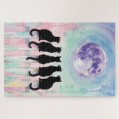 Moonlight Cats Puzzle – Five Black Cats Watercolor Legpuzzel (Horizontaal)