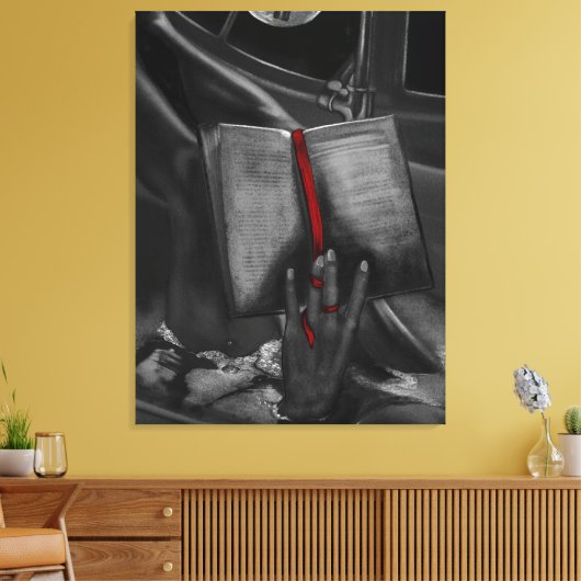 Moonlight Charcoal Book Lover Crimson Wall Art Canvas Afdruk (Insitu (Woonkamer))