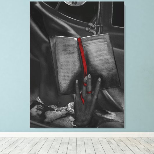 Moonlight Charcoal Book Lover Crimson Wall Art Canvas Afdruk (Insitu (Houten vloer))