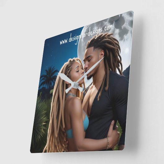 Moonlight Couple  – Romantic Digital Art  Vierkante Klok (Hoek)