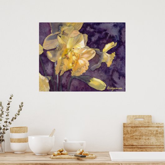 Moonlight Daffodils Waterverf Poster Afdrukken (Keuken)