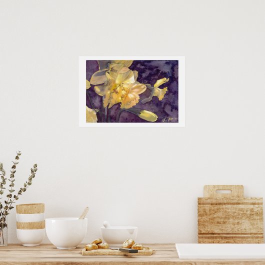 Moonlight Daffodils - Waterverf Poster afdrukken (Keuken)
