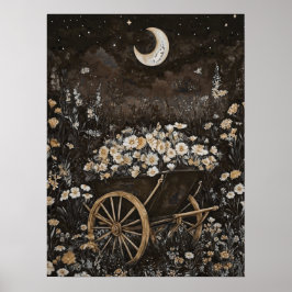 Moonlight Dark Floral Garden Midnight Forest Poster
