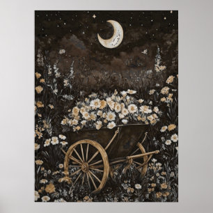 Moonlight Dark Floral Garden Midnight Forest Poster