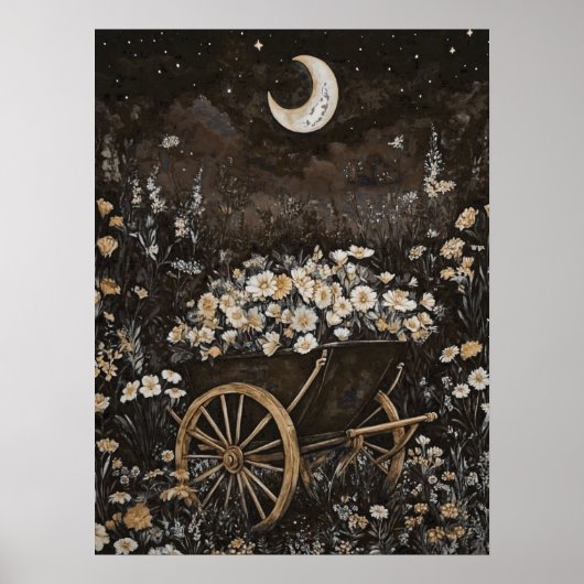 Moonlight Dark Floral Garden Midnight Forest Poster (Voorkant)