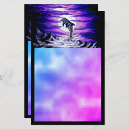 Moonlight Dolphin Briefpapier (Voorkant / Achterkant)