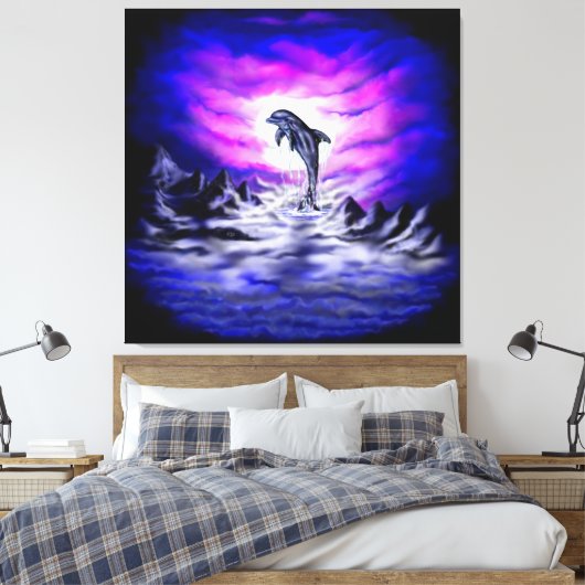 Moonlight Dolphin Canvas Afdruk (Insitu (Slaapkamer))