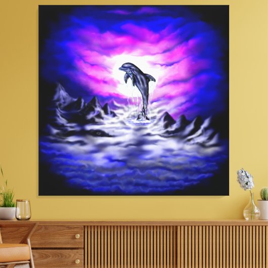 Moonlight Dolphin Canvas Afdruk (Insitu (Woonkamer))