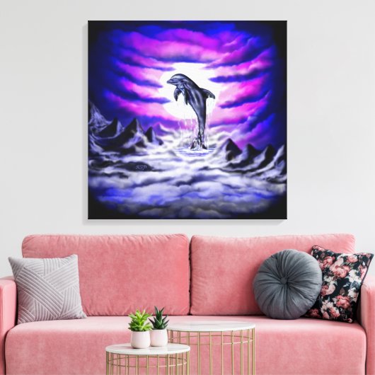 Moonlight Dolphin Canvas Afdruk (Insitu (Woonkamer))