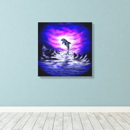 Moonlight Dolphin Canvas Afdruk (Insitu (Houten vloer))