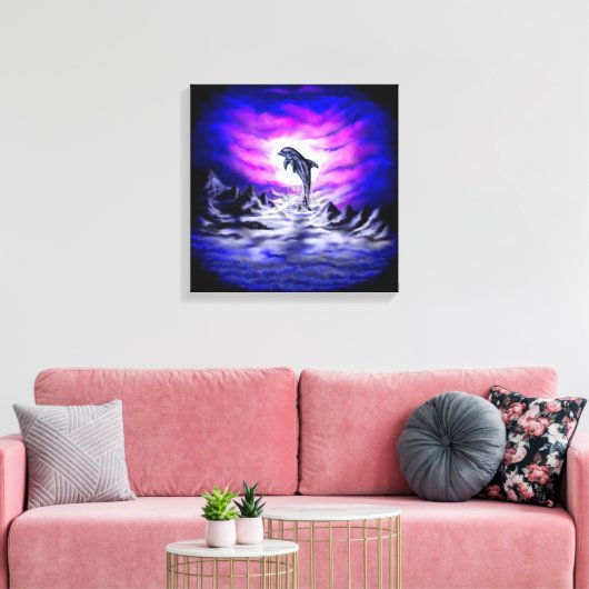 Moonlight Dolphin Canvas Afdruk (Insitu (Woonkamer))