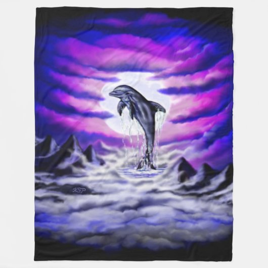 Moonlight Dolphin Fleece Deken (Voorkant)