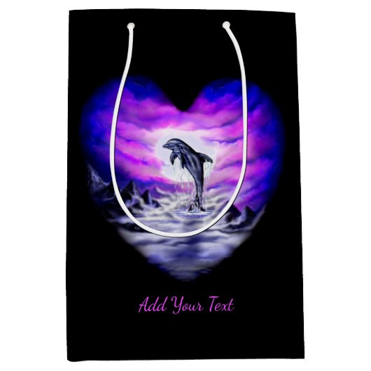 Moonlight Dolphin Heart, voeg Jouw tekst toe Medium Cadeauzakje (Voorkant)