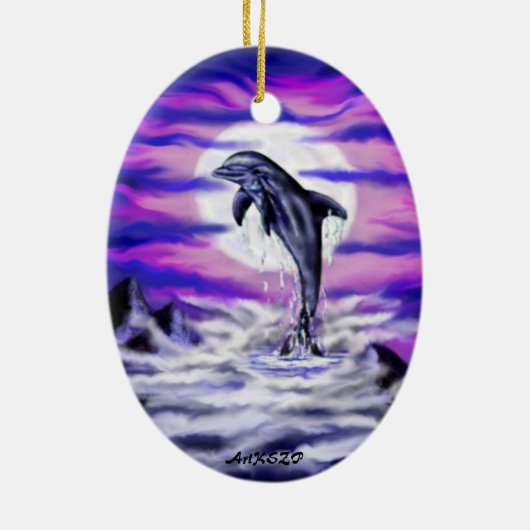 Moonlight Dolphin Keramisch Ornament (Achterkant)