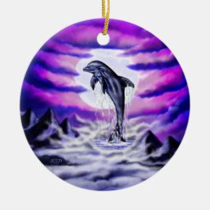 Moonlight Dolphin Keramisch Ornament