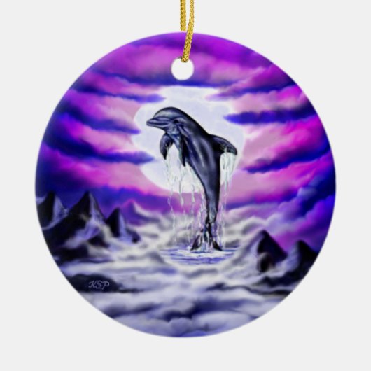 Moonlight Dolphin Keramisch Ornament (Voorkant)