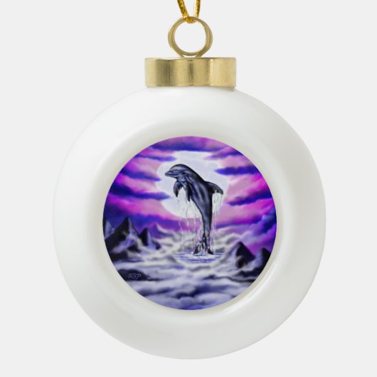 Moonlight Dolphin Keramische Bal Ornament (Voorkant)