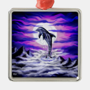 Moonlight Dolphin Metalen Ornament