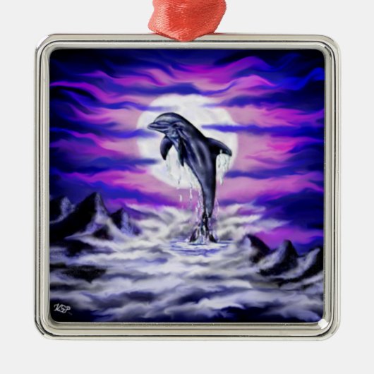 Moonlight Dolphin Metalen Ornament (Voorkant)