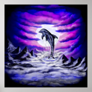 Moonlight Dolphin Poster